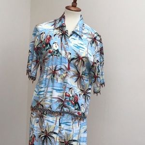 Hawaiian shirt and crop beaded pants